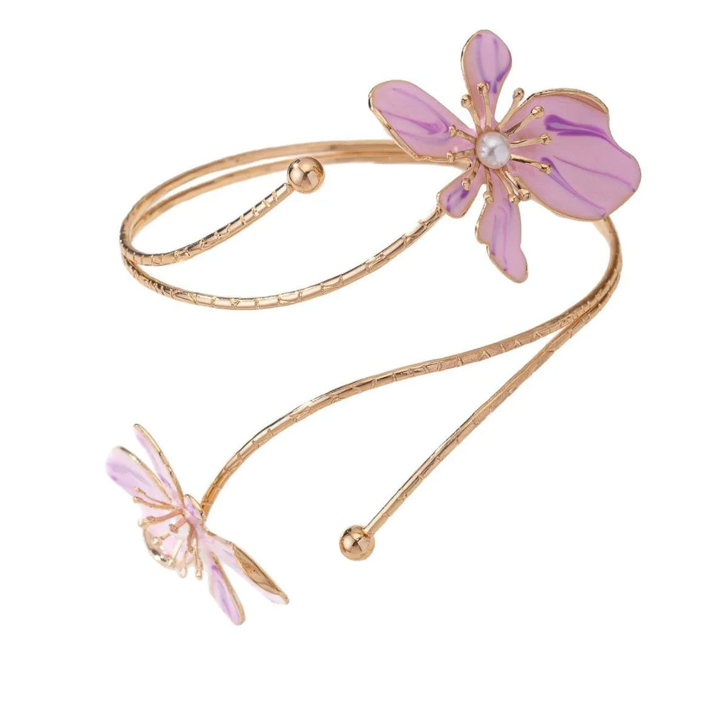 Adjustable hollow pattern alloy armband bracelet in pink or purple colour options