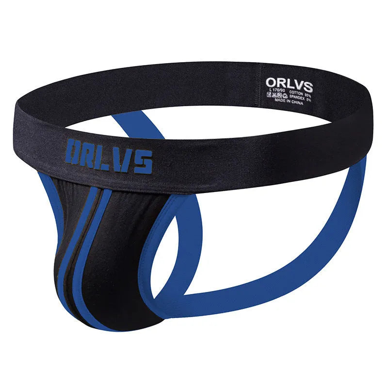 Men's low rise cotton thong double belt backless solid colour yellow blue red white
