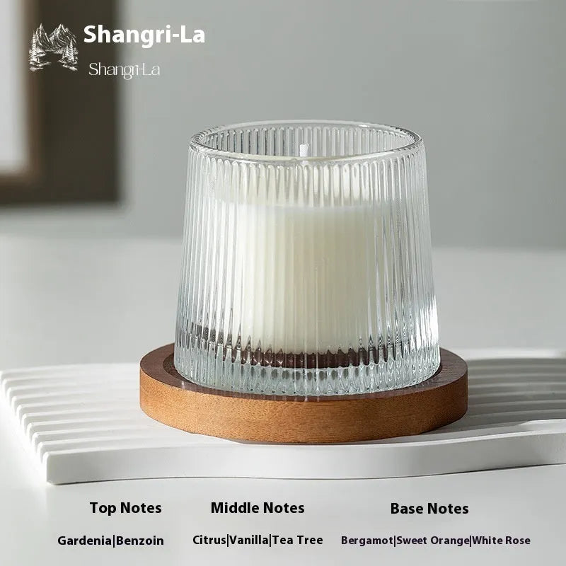 Soy wax aromatherapy candle in cup shape with rotating design, available in seven scent options