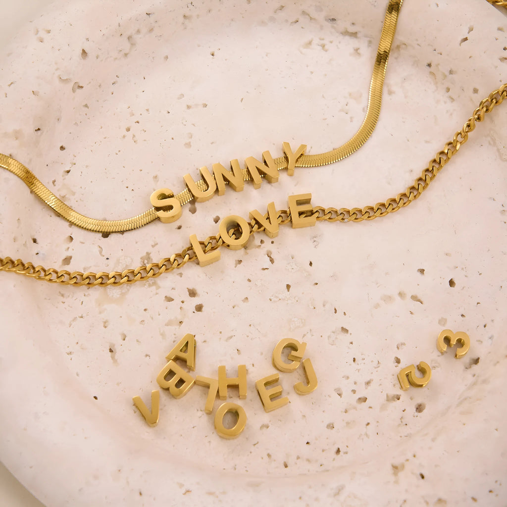 Gold titanium steel necklace with number 5 pendant on 40.5cm electroplated chain