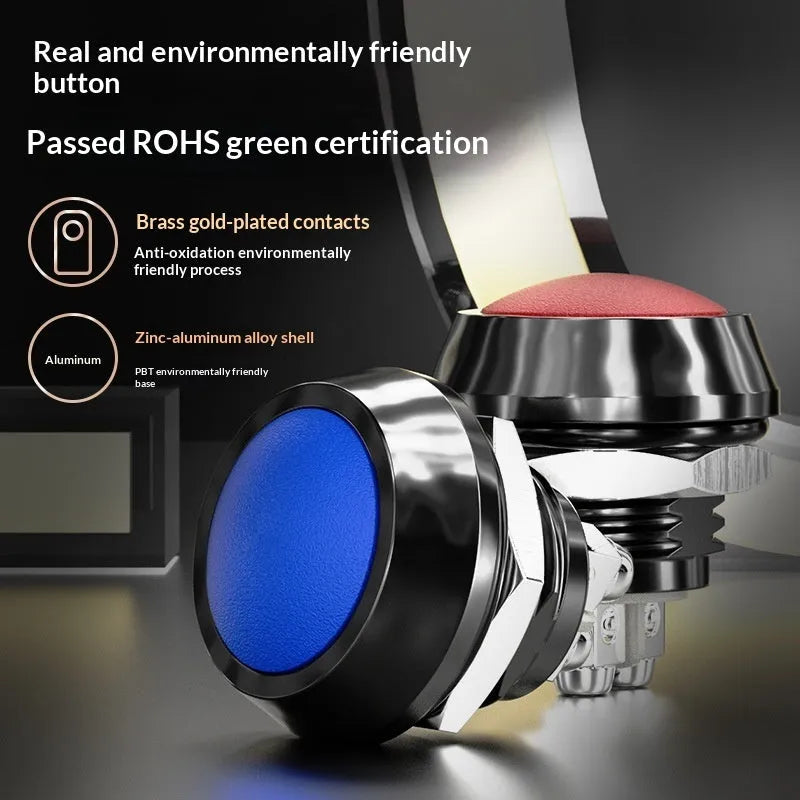 12mm red wave spherical handle self-resetting button with waterproof housing and silver-plated contacts