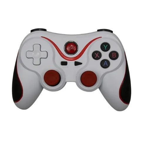 Upgraded X3 Bluetooth wireless game controller for Android phones, shown with optional mobile phone clip attached.