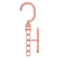 Blue revolving wardrobe hanger with five rotating branches and a top handle