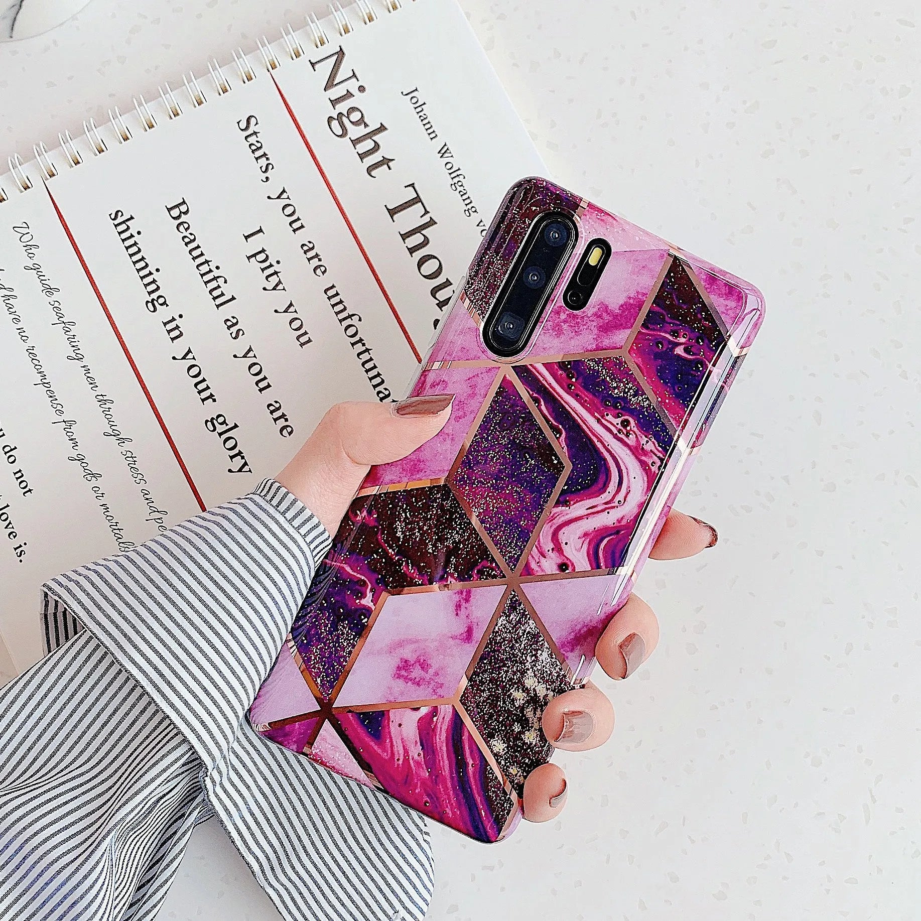 Electroplated marble pattern TPU phone case for Huawei and Samsung smartphones in multiple colours