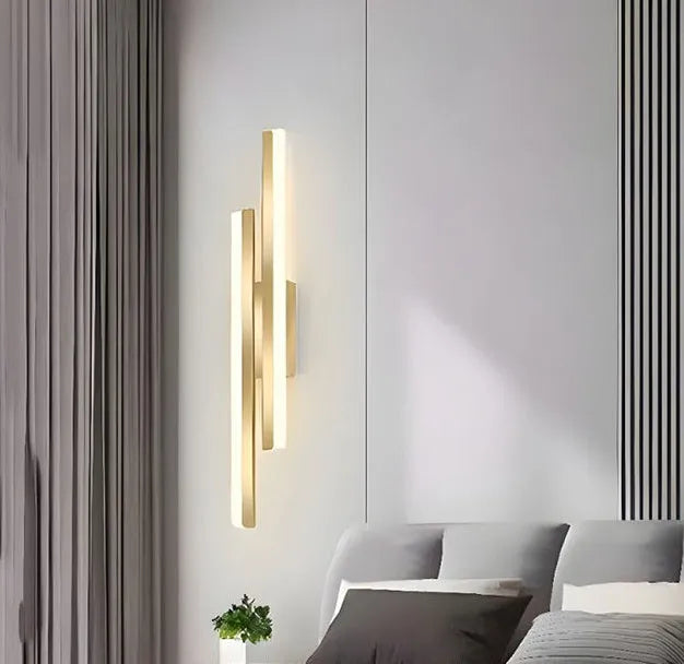 Gold double line wall lamp with three colour temperature settings and 500mm linear design
