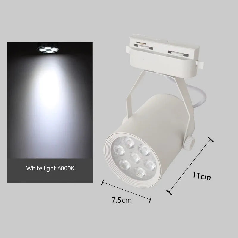 LED track spotlight in black and white aluminium shell options for store display lighting