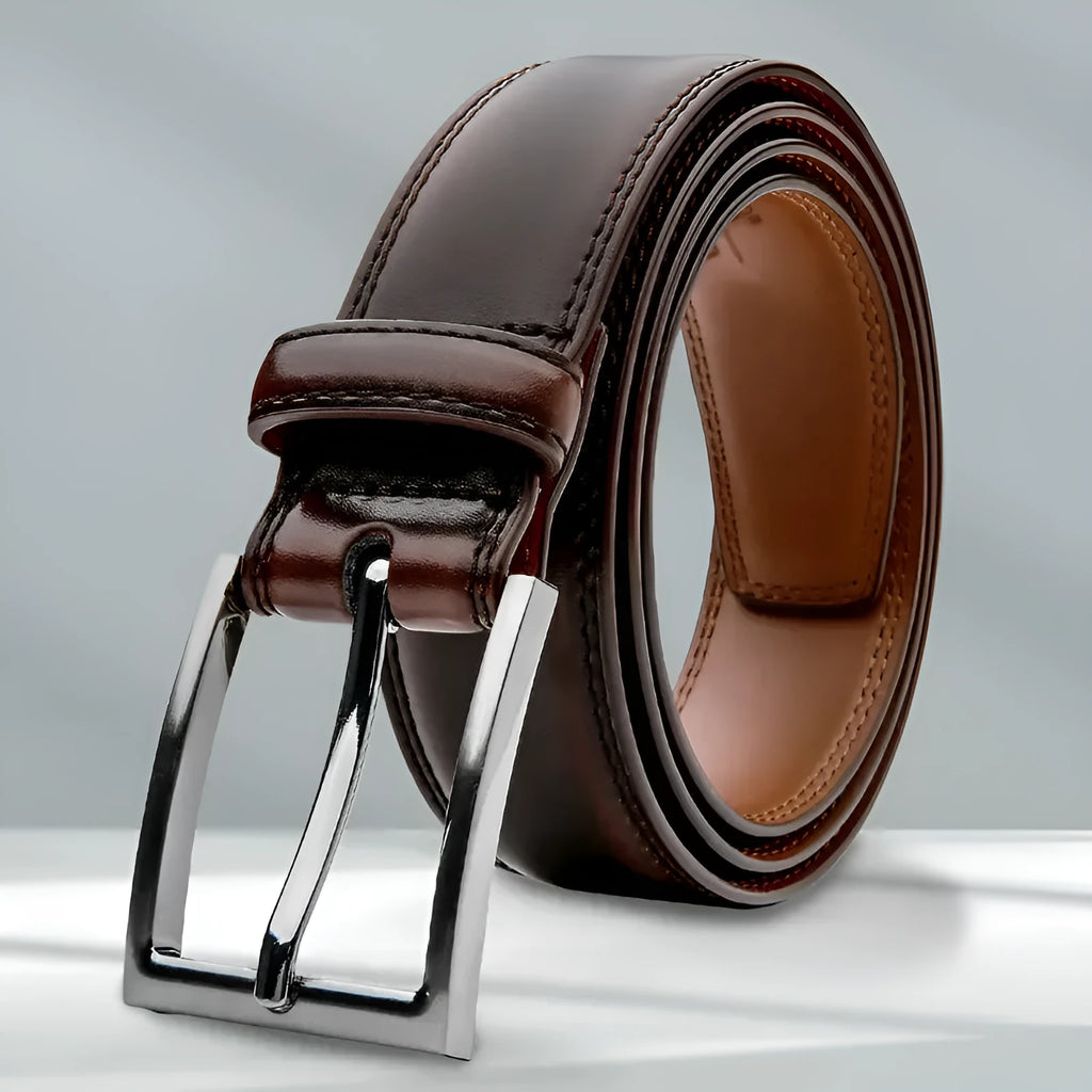 Men's leather belt with alloy buckle in 95 grain brown colour