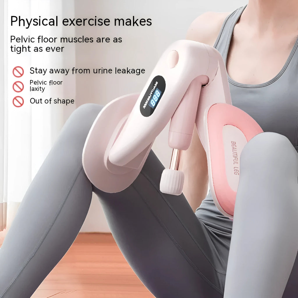 Pelvic floor muscle trainer device with counter, shown in grey, made from ABS spring foam.