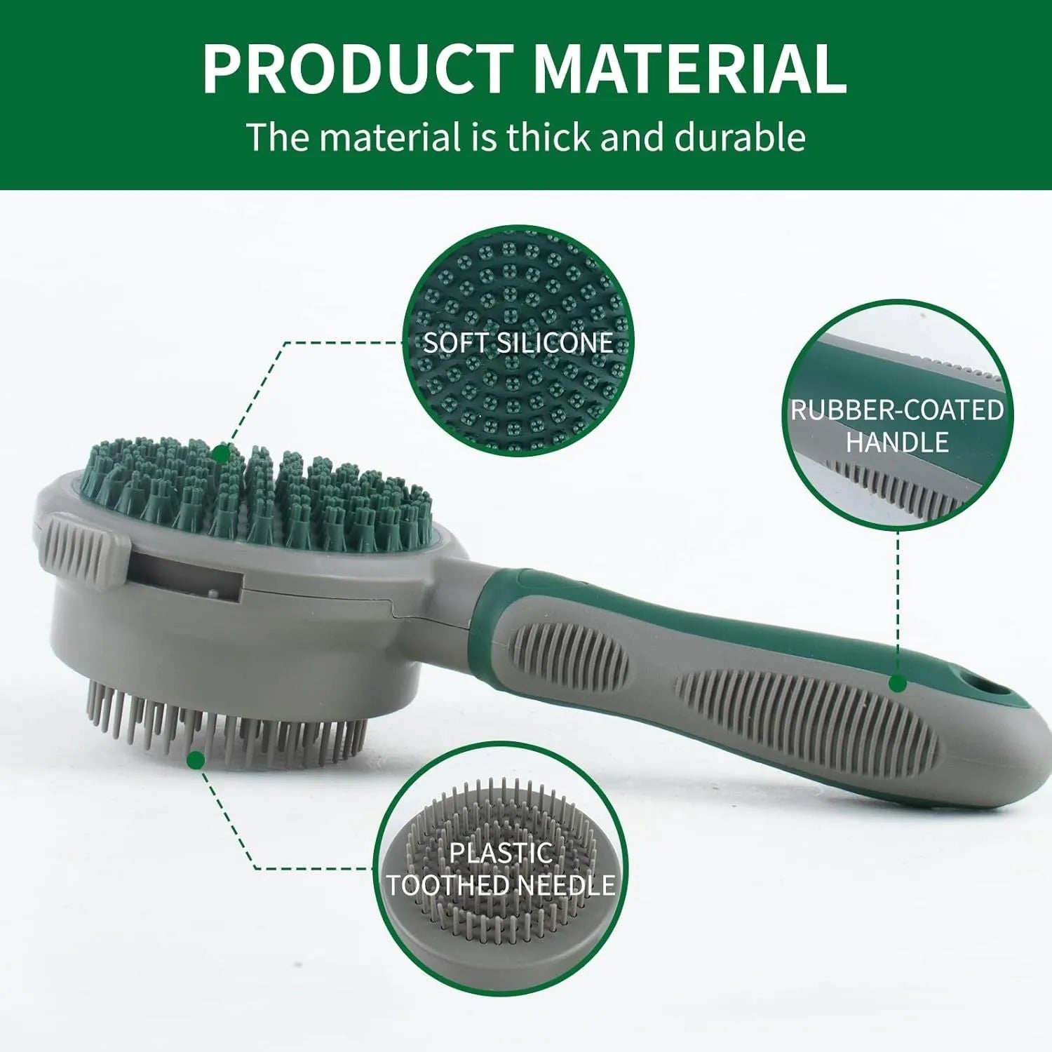 Green two-sided silicone pet brush with slicker brush and massager sides