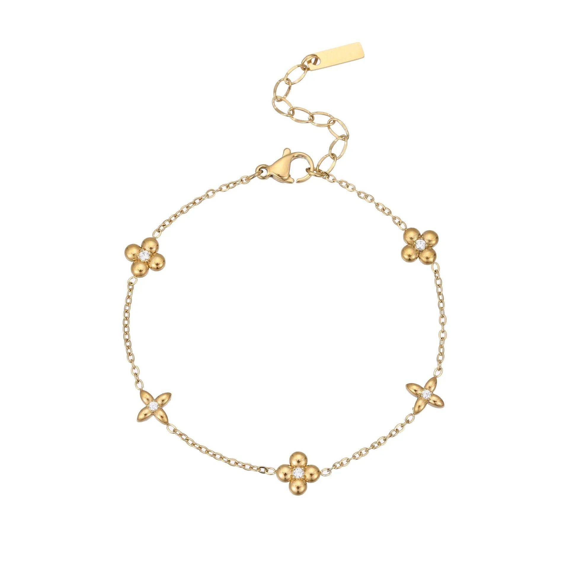 Ins titanium steel bracelet with 18K gold plating and zircon hexagonal star pendant for women