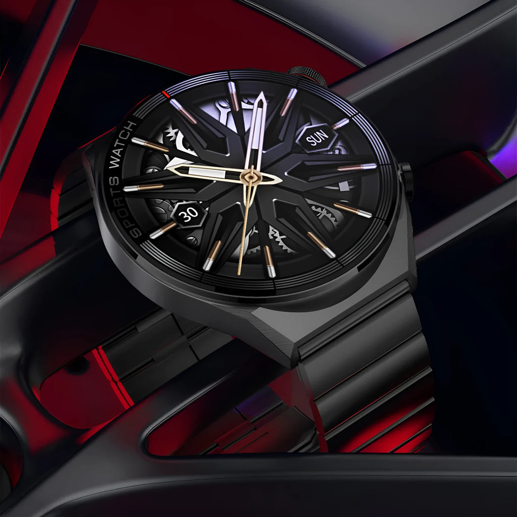 46mm smart watch with 1.5 inch HD screen showing call interface on black or silver case