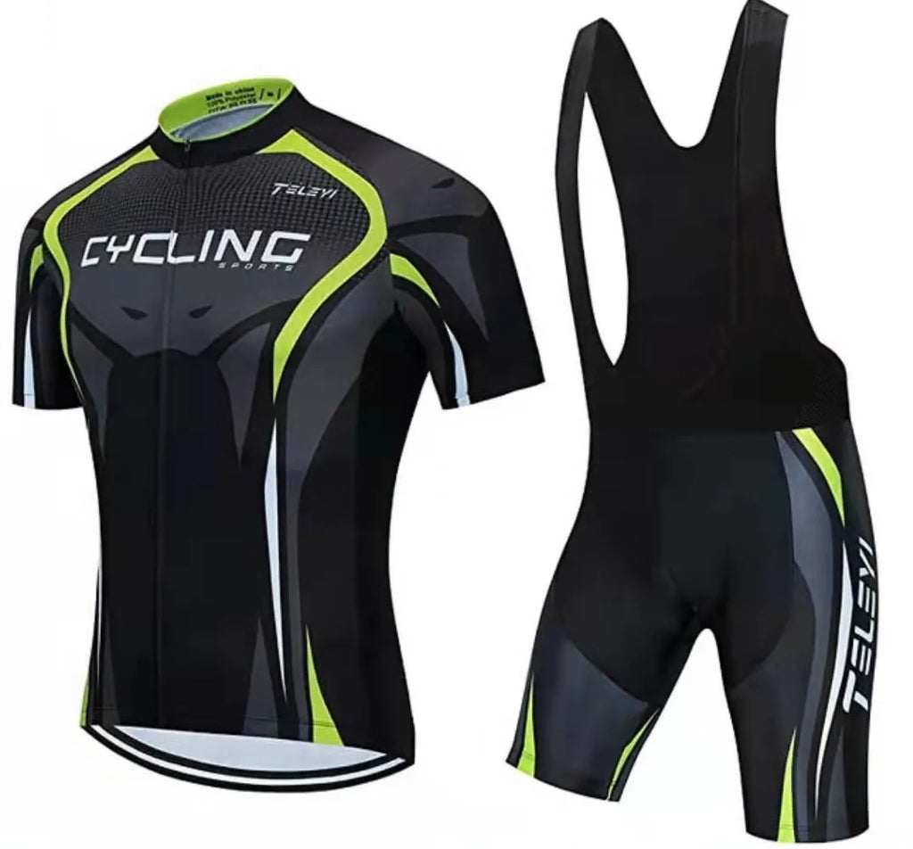 Unisex blue cycling jersey and pants set for summer mountain and road biking