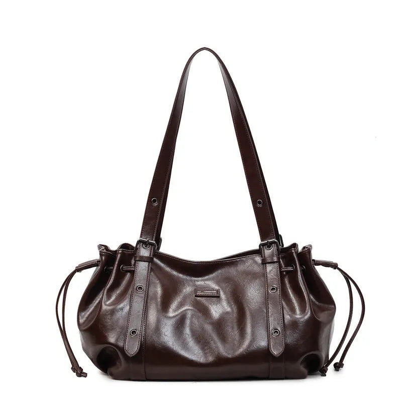 Women's soft PU crossbody underarm bag in horizontal square shape, measuring 48x13x20 cm, available in black, brown, coffee colours.