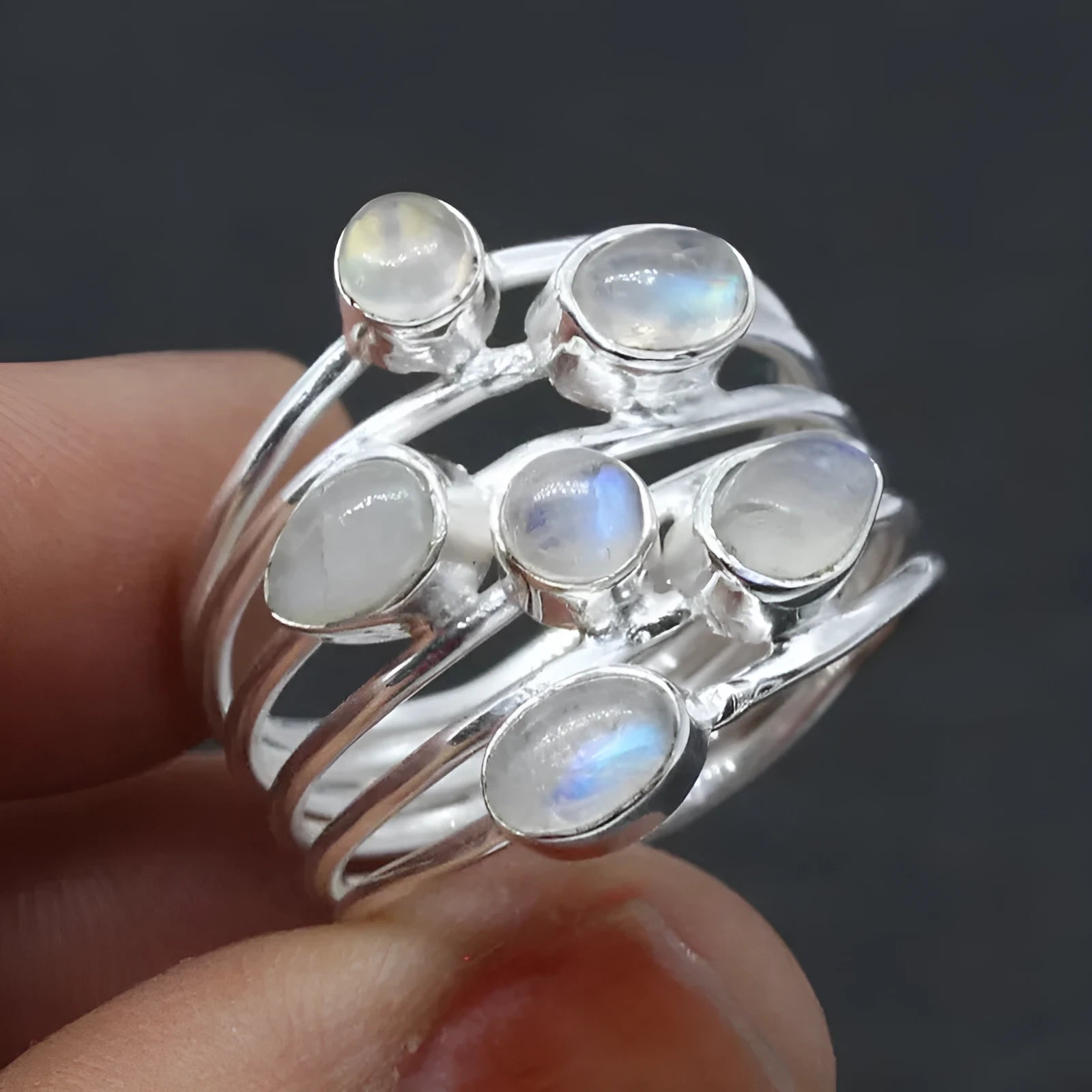 Silver irregular wide band zinc alloy ring for women on finger