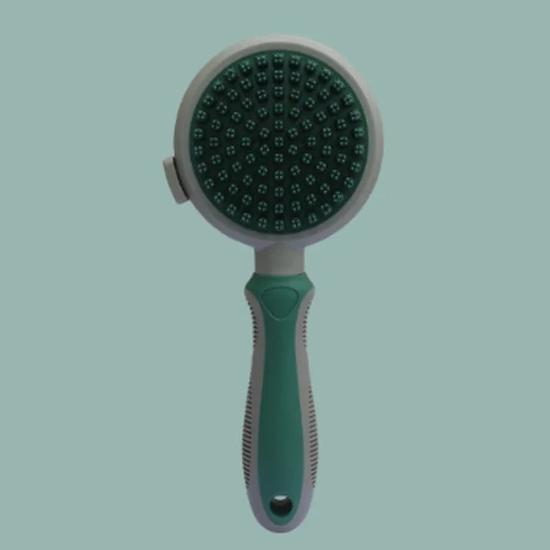 Green two-sided silicone pet brush with slicker brush and massager sides