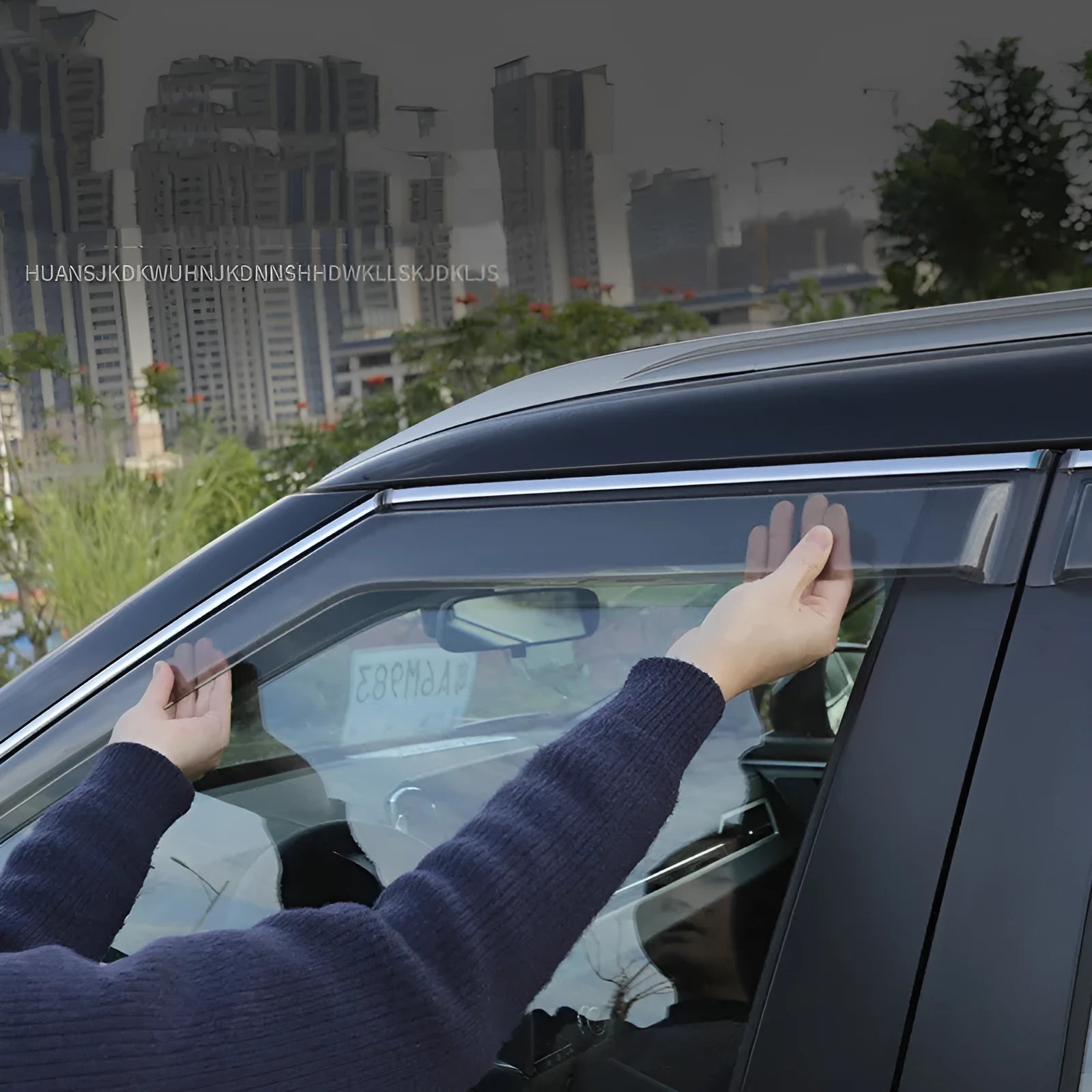 23 New Outlander black warrior style window deflectors 6-piece set installed on vehicle