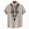 Men's striped casual shirt in loose fit with button linen style and polyester construction