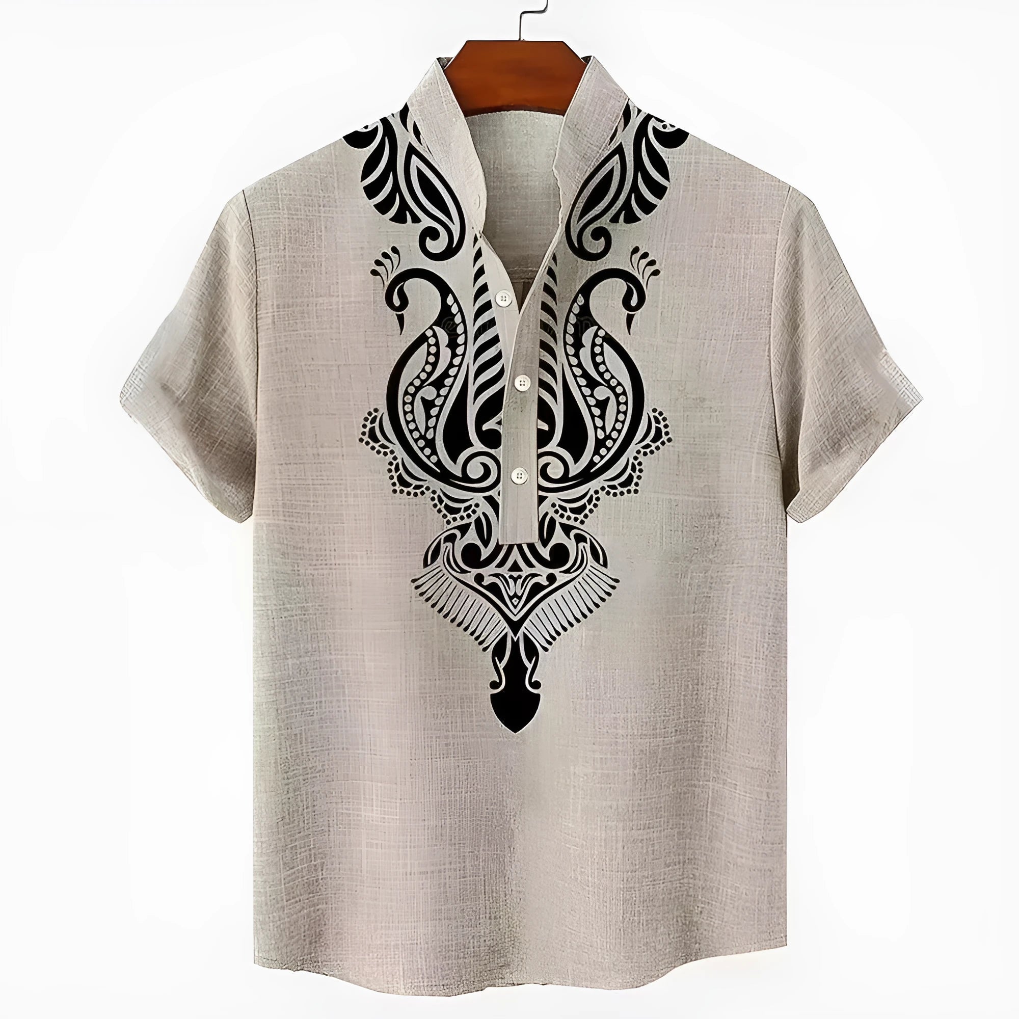 Men's striped casual shirt in loose fit with button linen style and polyester construction