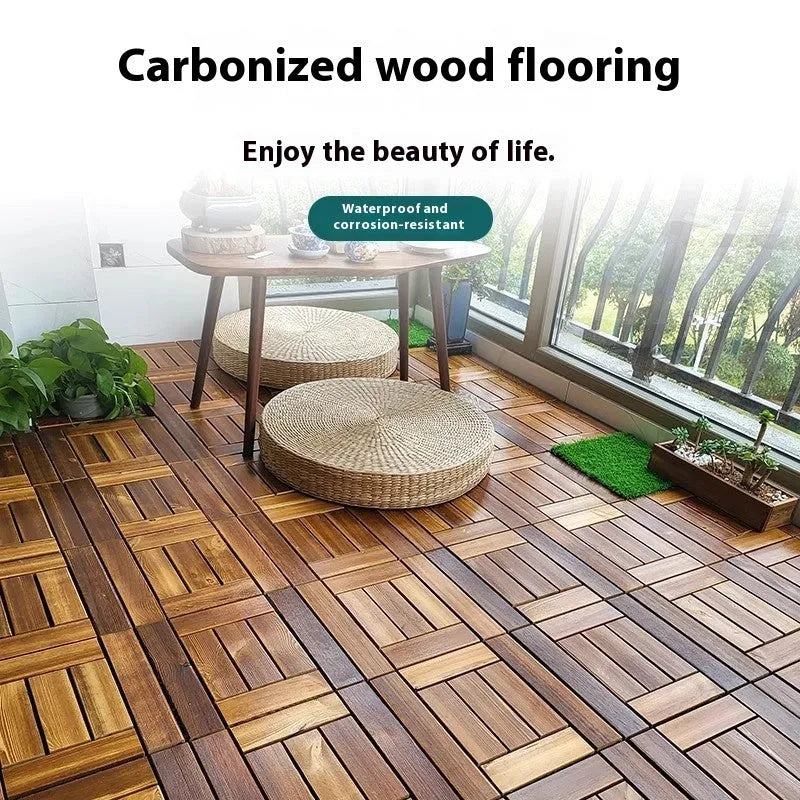 Camphor pine wooden flooring tiles measuring 30x30cm with brushed finish
