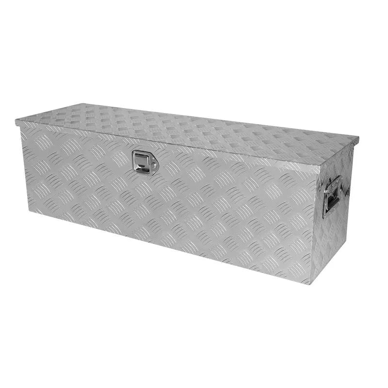 Black aluminium alloy 26-inch hard toolbox with T-casting construction.