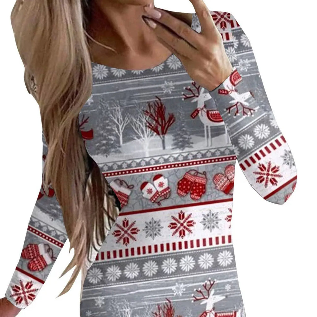 Women's Christmas dress with animal print pattern and mid-waist hip skirt design in polyester fabric