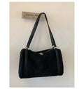 Women's suede crossbody bag in brown with large capacity and retro horizontal square shape