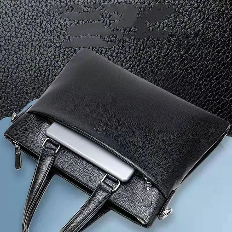 Men's black and brown PU leather business messenger bag with splicing design