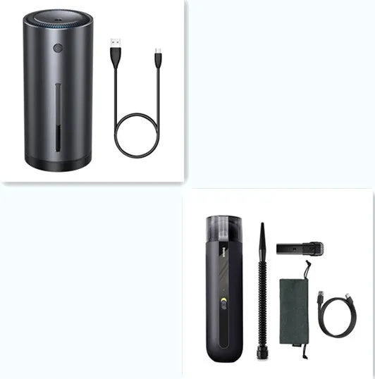 BASEUS wireless handheld car vacuum cleaner in black, white, or green with blowing hose attachment