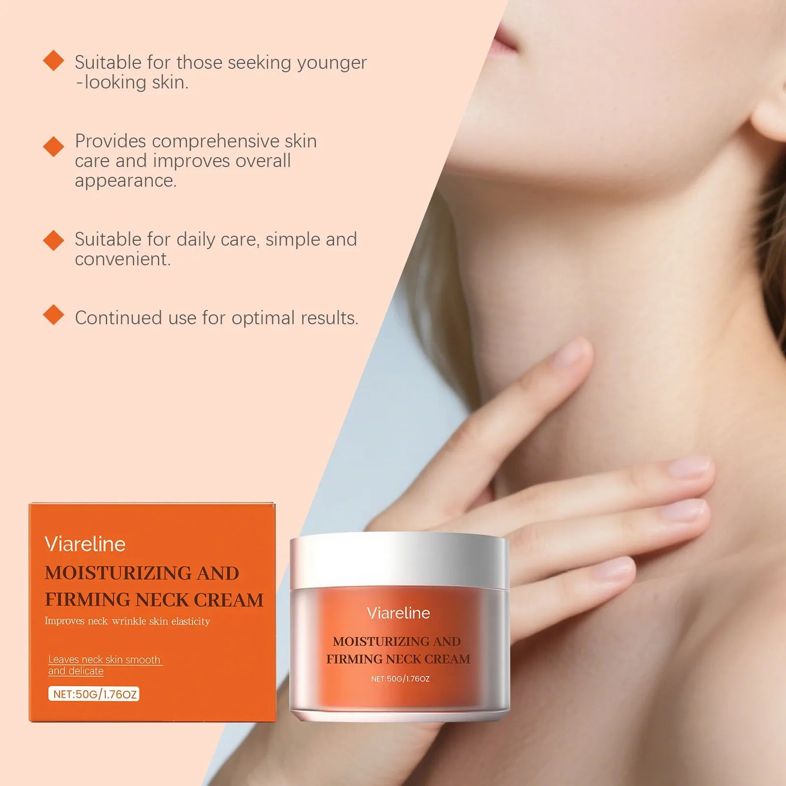 50g neck contour moisturising cream in compact 6.3cm square packaging