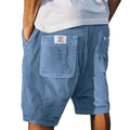 Men's grey corduroy shorts showing multiple pockets and embroidery detail on straight-leg design