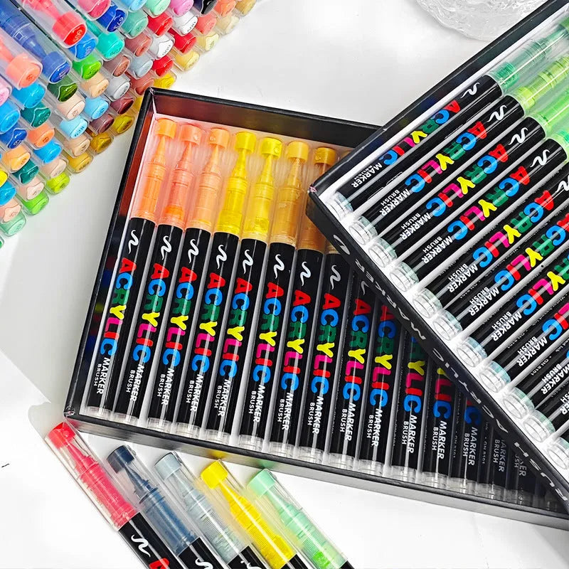 Set of straight liquid acrylic marker pens with soft felt tips in multiple colours