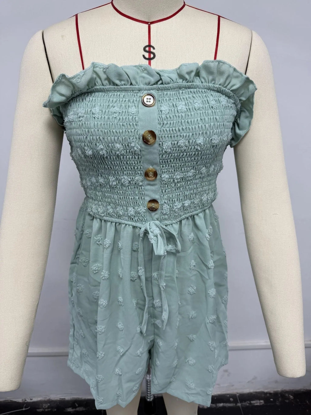 Women's sleeveless off-shoulder jumpsuit in blue polyester casual Japanese Korean style