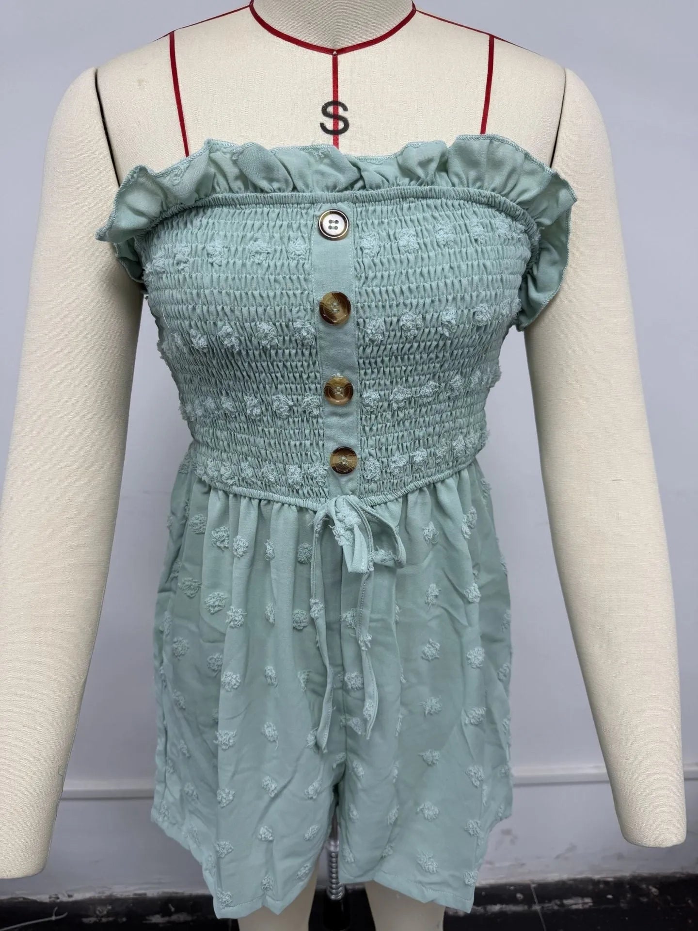Women's sleeveless off-shoulder jumpsuit in blue polyester casual Japanese Korean style