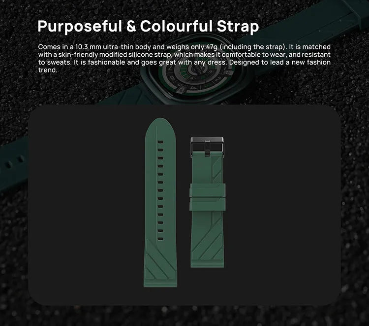 Bluetooth smart sports watch with colour touchscreen on a black silicone wristband.