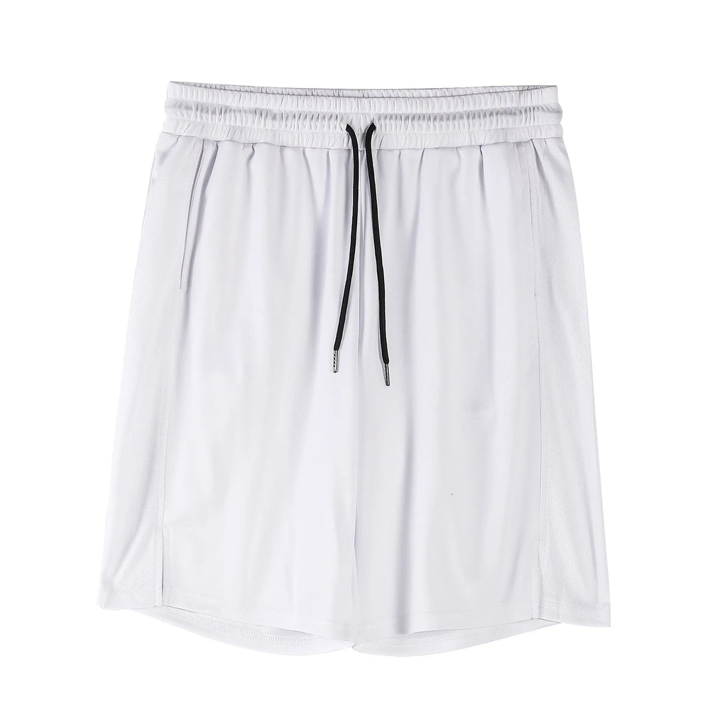 Men's black quick-drying mesh shorts with elastic waist and fifth pants length