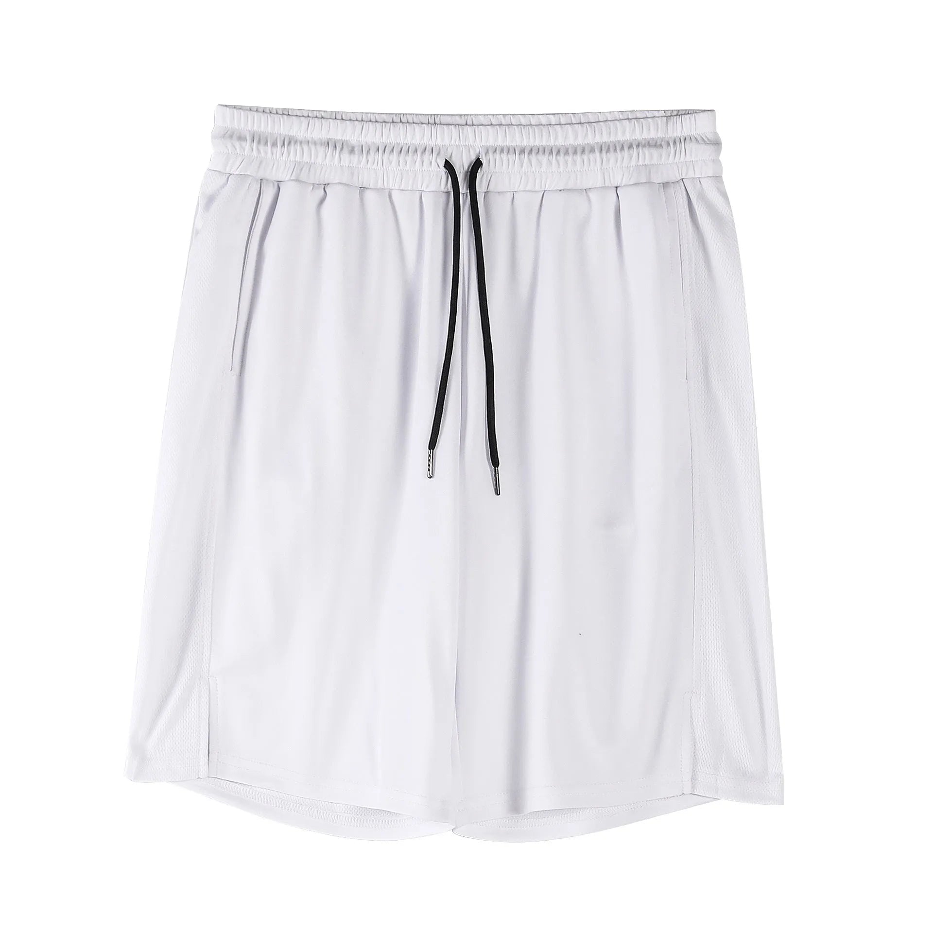 Men's black quick-drying mesh shorts with elastic waist and fifth pants length