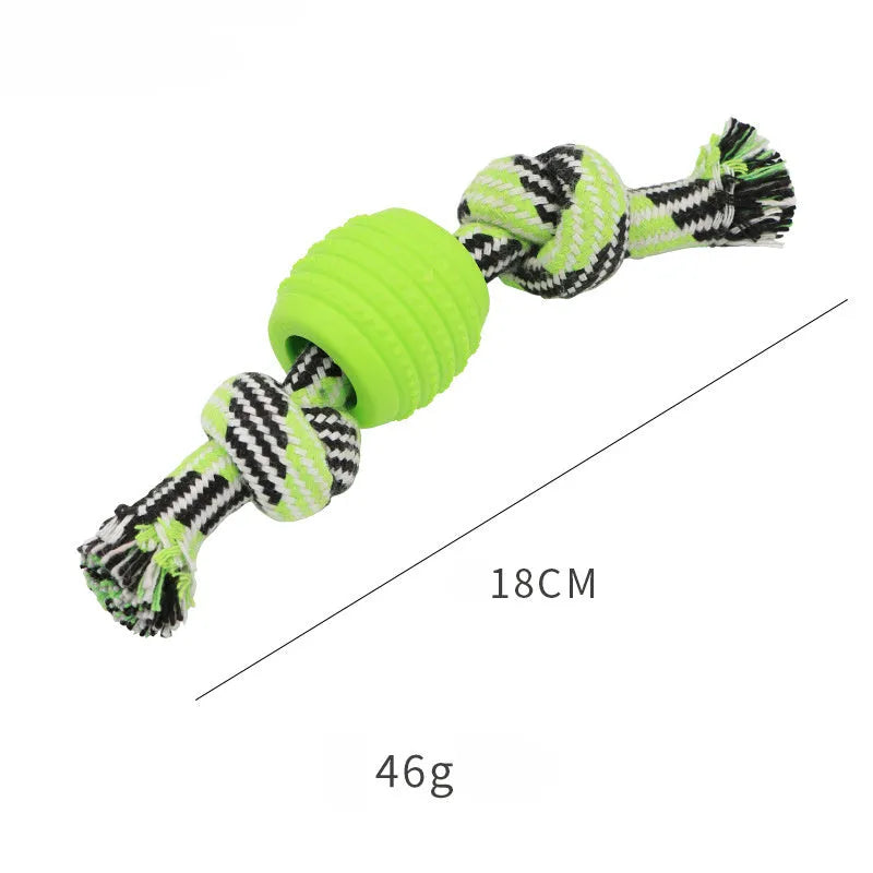 Dog chew toy with rope elements and molar design for teeth cleaning