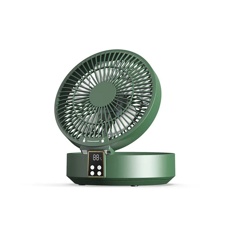 Portable USB rechargeable folding fan with remote control and night light in white, blue or green
