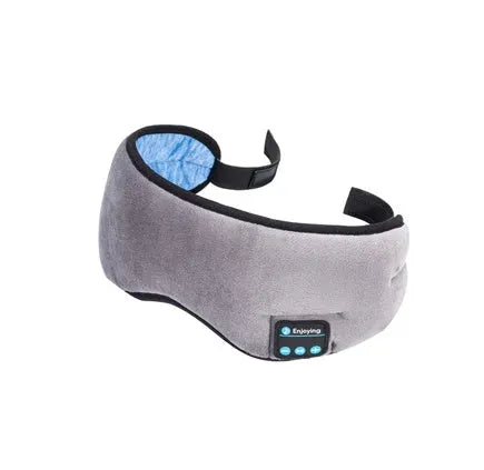 Black wireless Bluetooth sleeping eye mask with integrated speakers for music and sleep