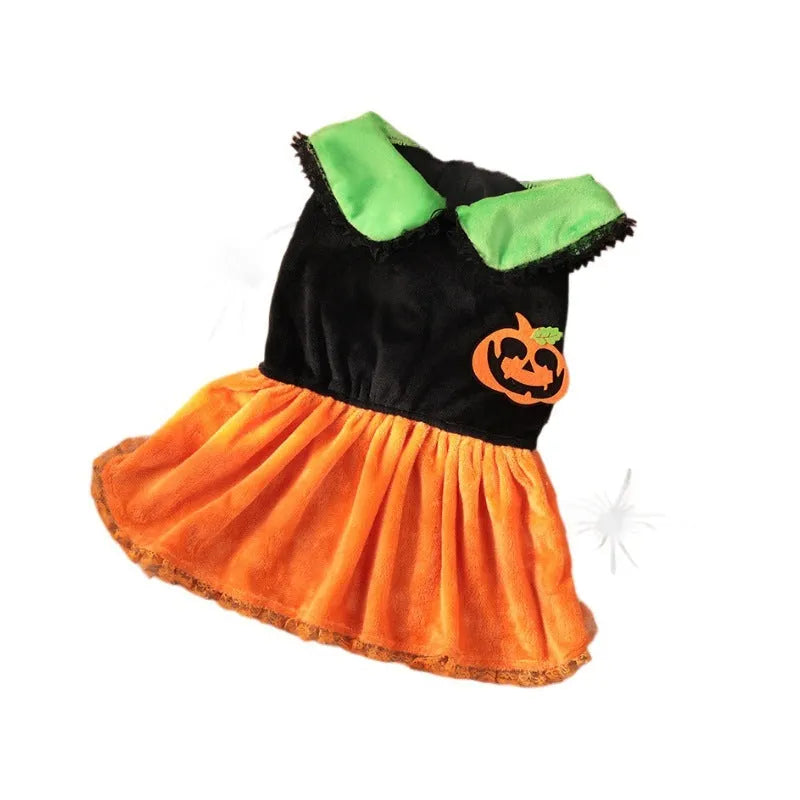 Halloween pet costume pumpkin skirt and sweater for dogs and cats in crystal velvet fabric
