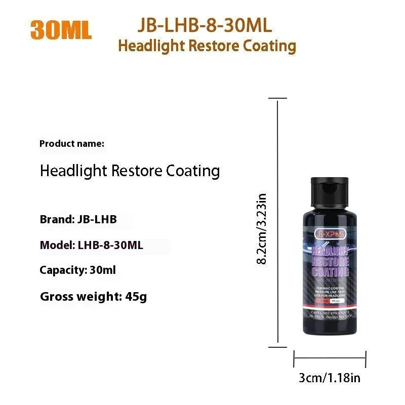 JB-XPCS LHB-8 Headlight Restore Coating car light repair fluid in 10ml and 30ml bottle options