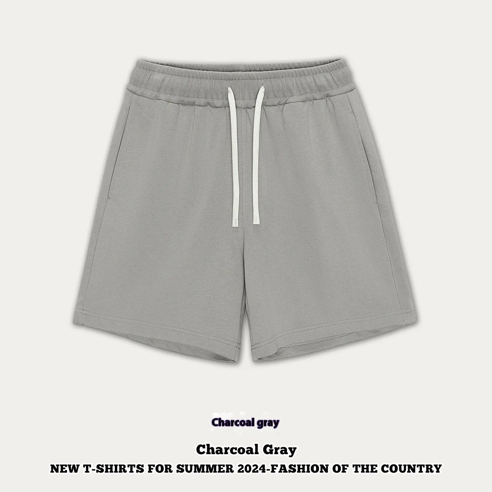 Baby boy and girl wearing loose-fit cotton denim casual shorts in charcoal gray colour