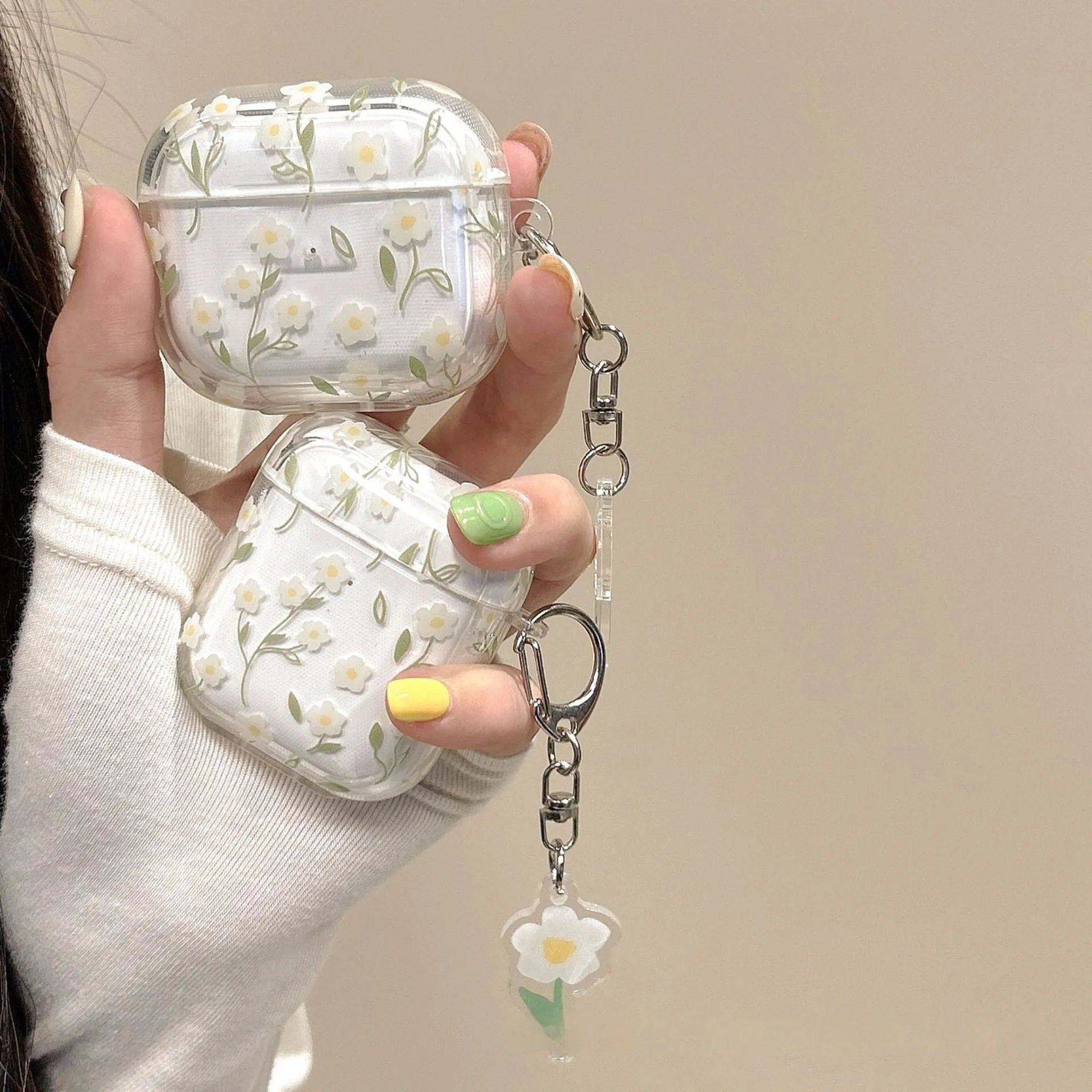White floral transparent TPU protective case for Apple AirPods charging case