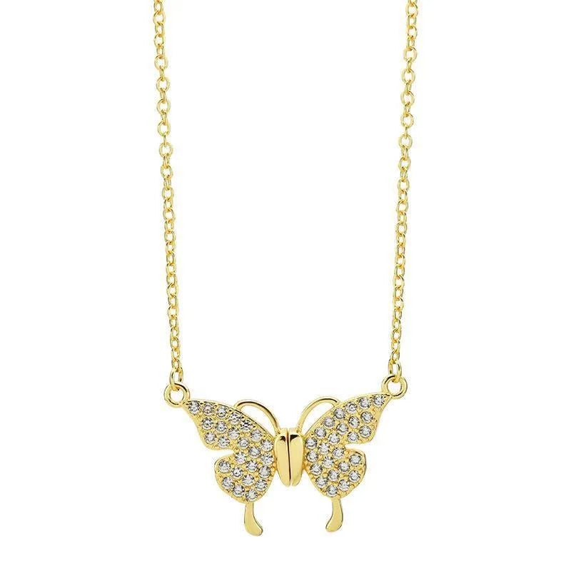 Women's gold tone butterfly necklace with twisted chain and magnetic clasp