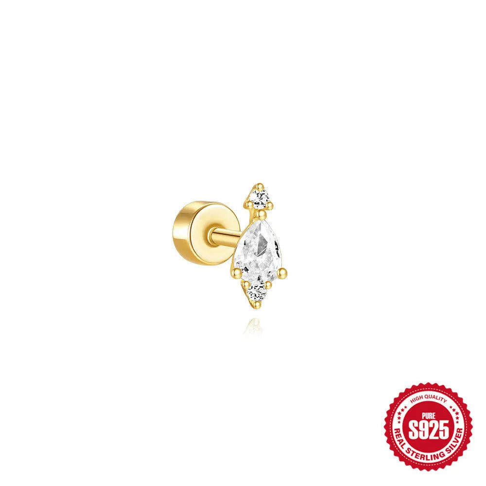 S925 sterling silver flat column threaded ear bone stud in a gold tone colour.