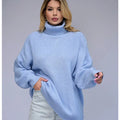 Women's high neck pullover sweater in solid colour with 3D pattern and regular long sleeves
