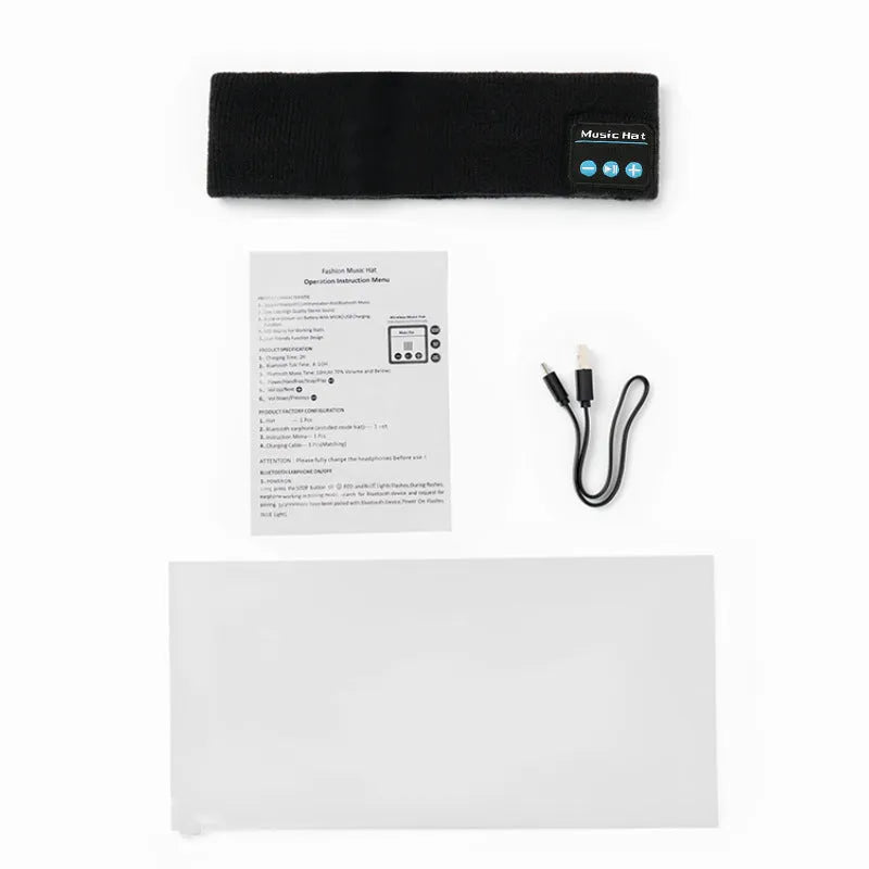Bluetooth sports headband in black colour with removable washable fabric and wireless audio functionality