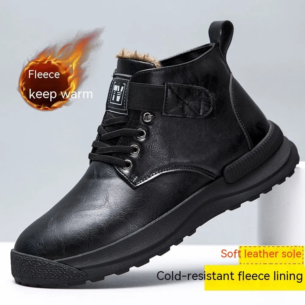 Black Martin high-top platform boots with velvet artificial PU upper and rubber sole