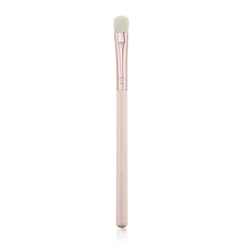 26 pink wooden-handle makeup brushes with natural wool bristles in a PU storage bag
