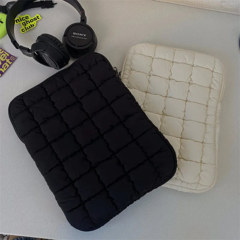 Large capacity cloud cotton nylon laptop bag in black or white colour with size options for 11-inch to 15.6-inch laptops